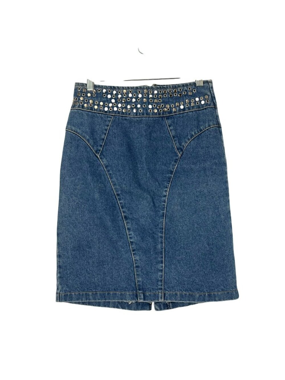 Vintage Made In The Shade Denim Skirt Gold Studded Waist USA Womens 5 Used